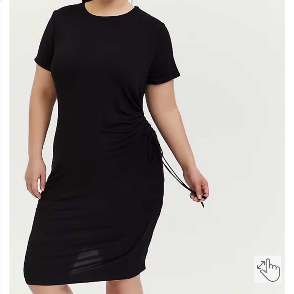 BLACK JERSEY DRAWSTRING SIDE T-SHIRT DRESS